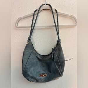 Elliott Lucca Blue Gray Double strap Leather Shoulder Bag